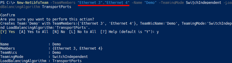 Using the New-NetLbfoTeam PowerShell cmdlet