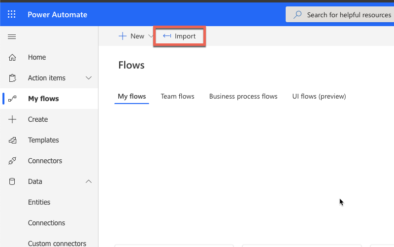 Microsoft PowerAutomate Import button