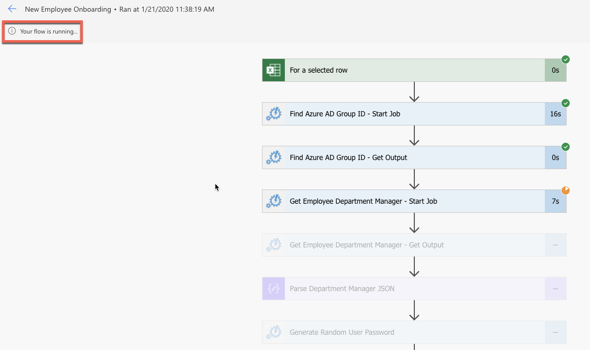 Your flow is running status