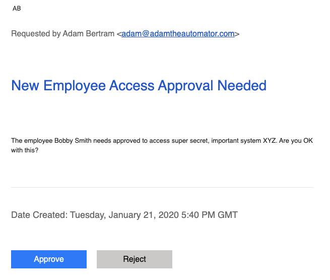 Approval email