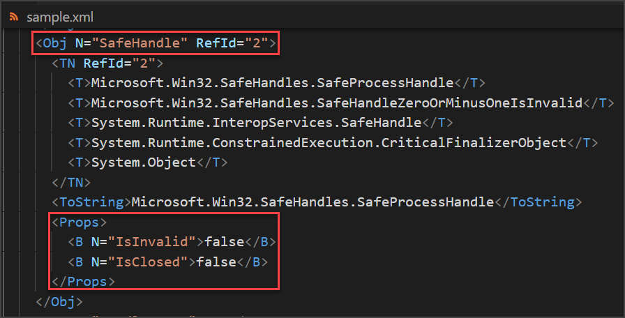XML output of the notepad process object