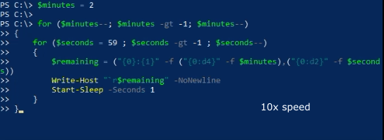 A Countdown timer using nested for loop