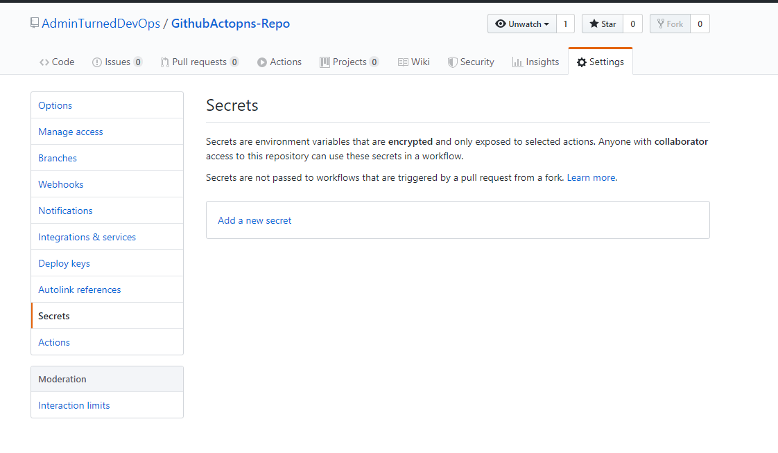 Creating a GitHub secret
