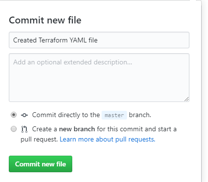 Committing the Terraform YAML file to the repo