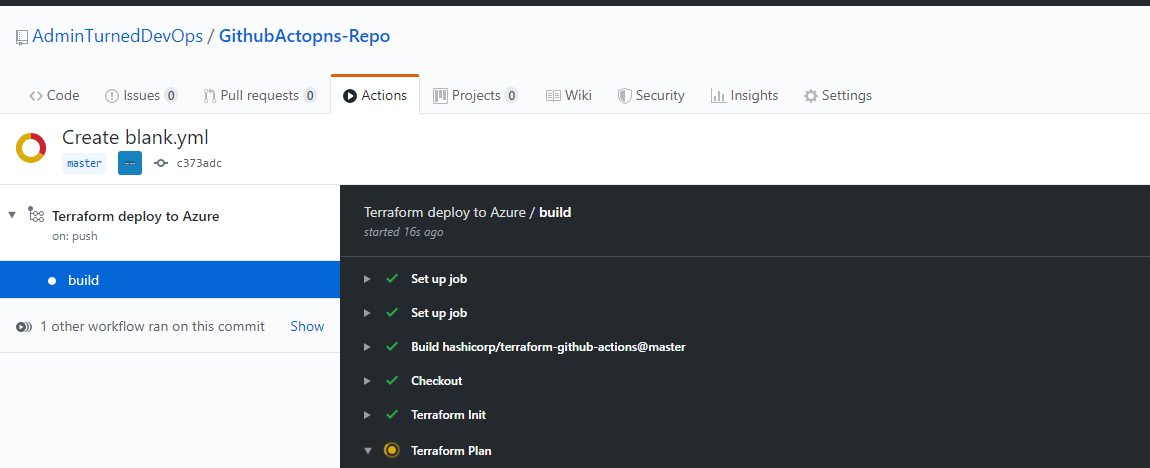 Monitoring the workflow on the Action tab