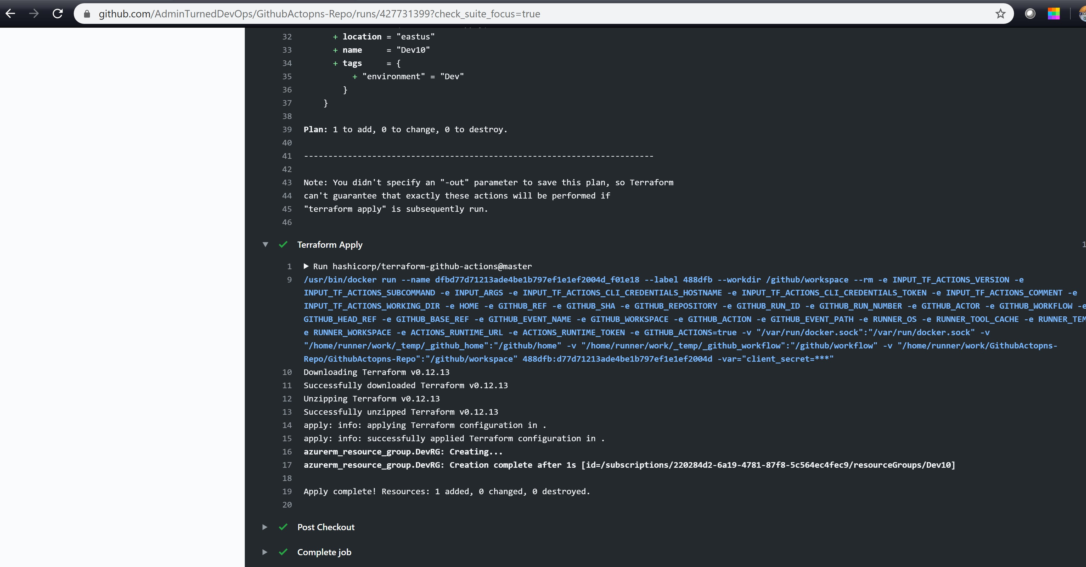 A completed workflow