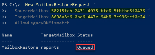 Create the mailbox restore request