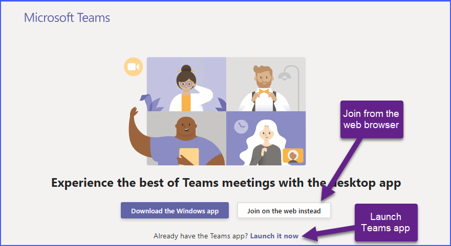 Accessing the Teams meeting link using the browser