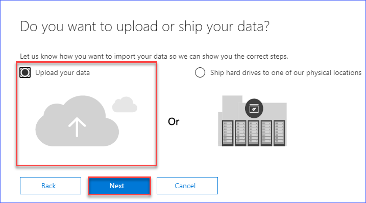 Select the option to upload your data