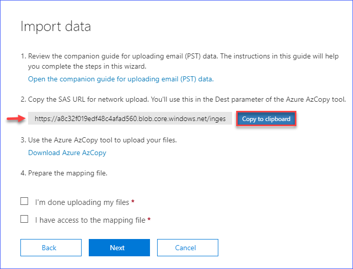 Copy the network upload URL