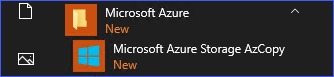 Microsoft Azure Storage AzCopy menu item