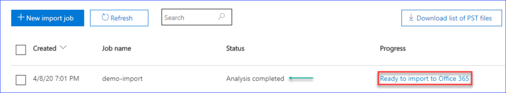 Import job analysis is complete