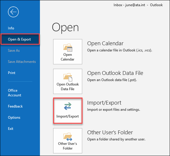 Outlook Import Export