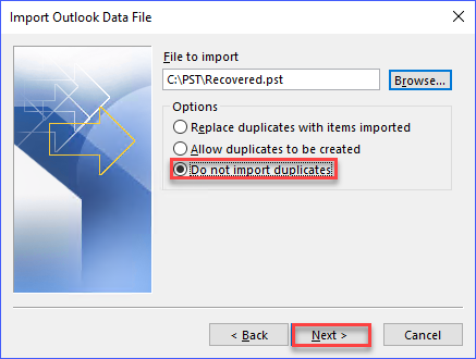 Select the option Do not import duplicates