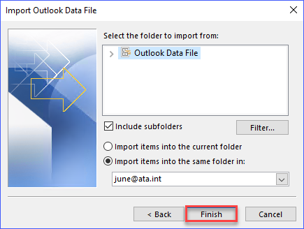 importing pst into outlook