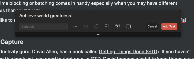 Using Todoist to capture an idea or task