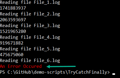 Script terminated when an error occurred