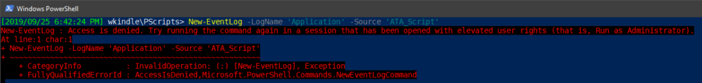 Creating a Windows event log source with PowerShell