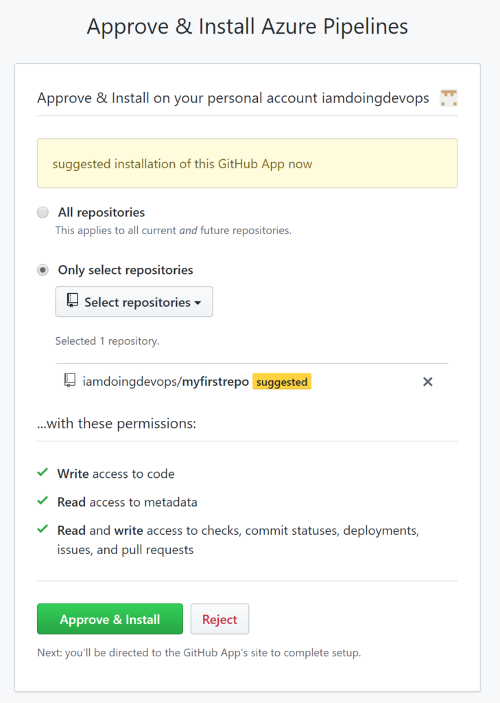 Confirm Azure DevOps Github integration