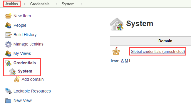 Get to the Credentials page in Jenkins