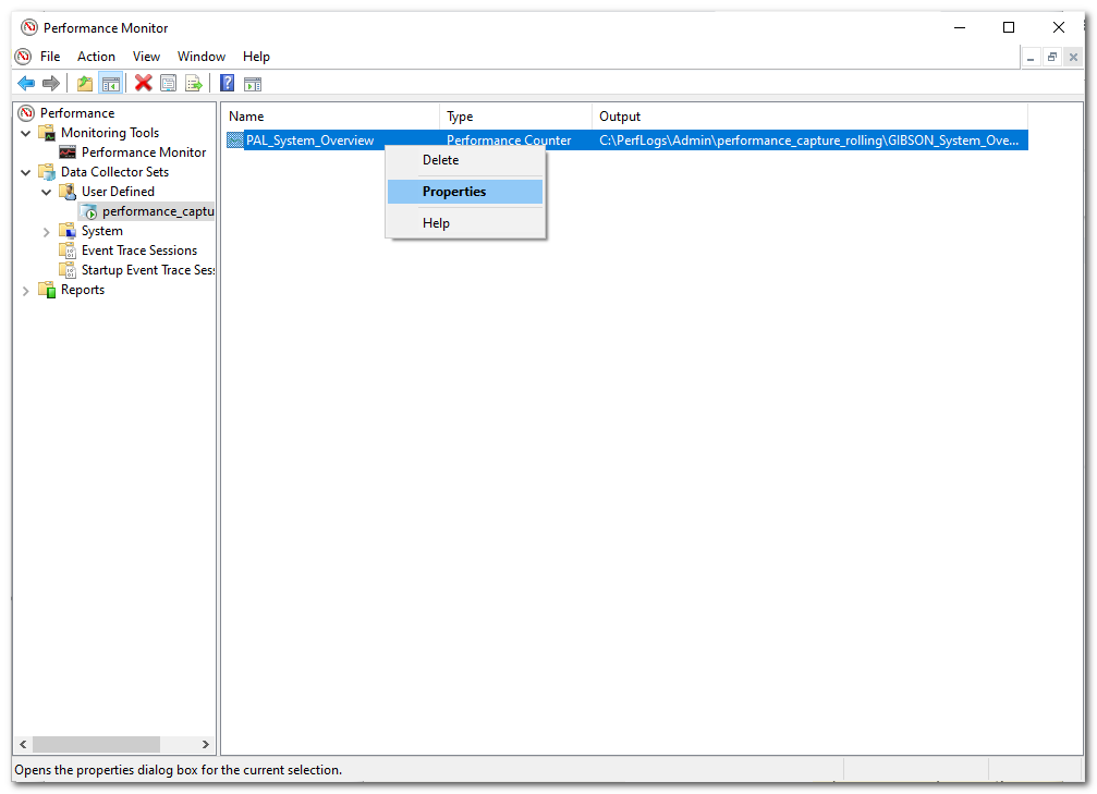 Checking properties of the data collector set