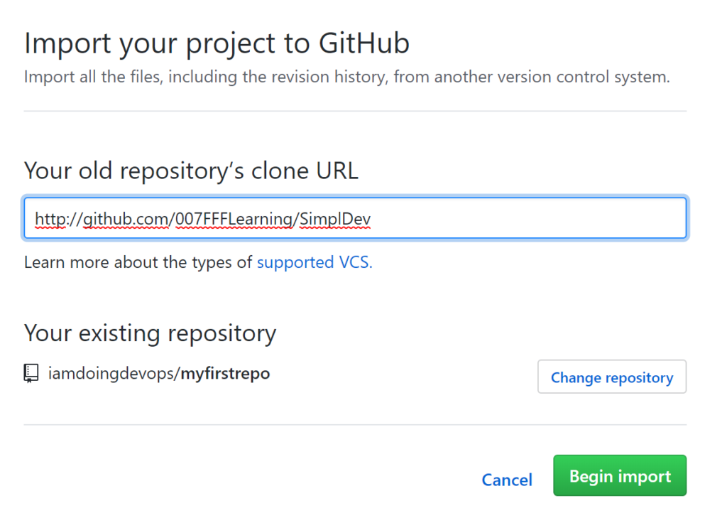 Proving the repo clone URL