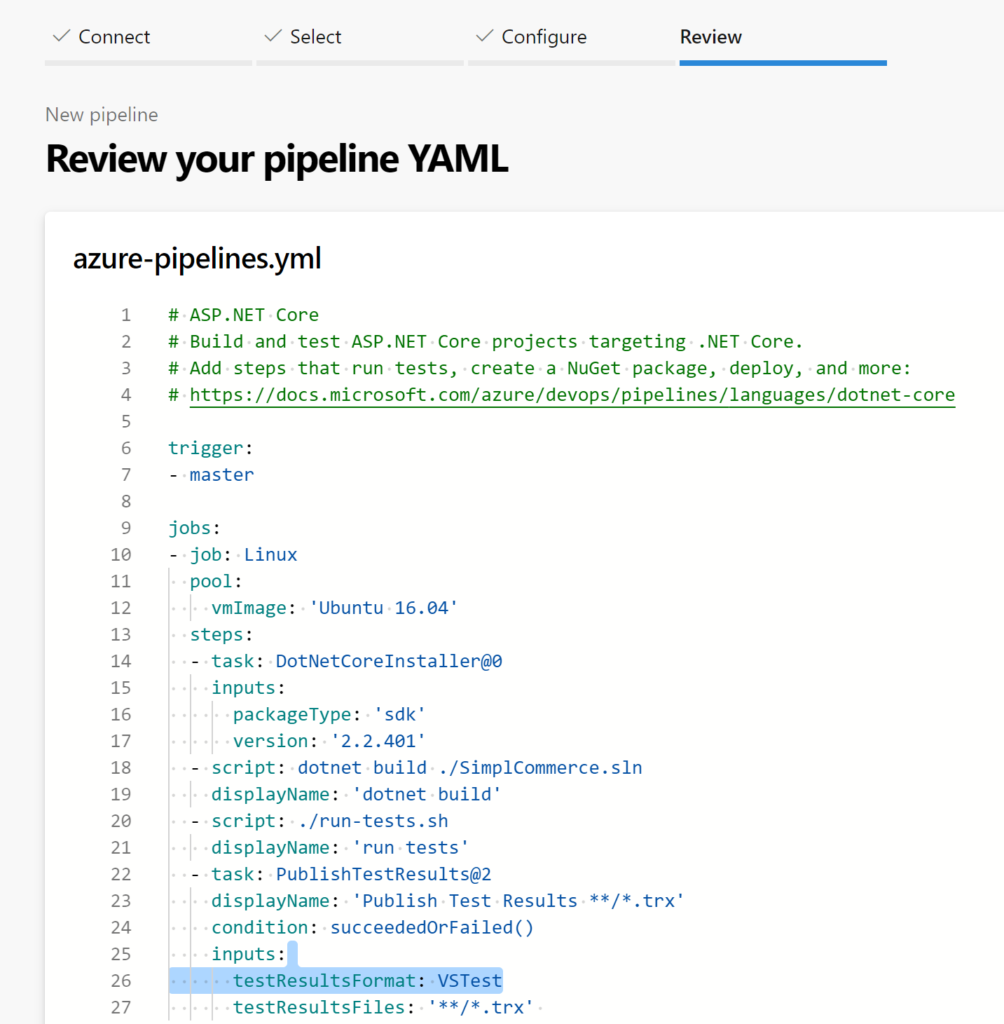 Reviewing pipeline YAML