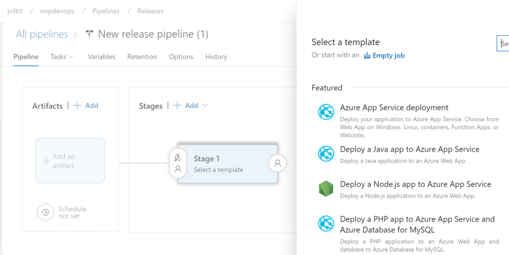 Select the Azure App Service deployment template