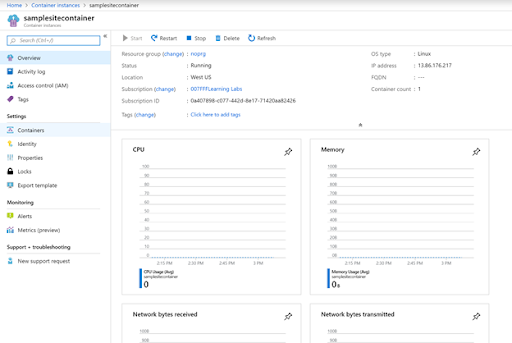 Inspecting created container instance