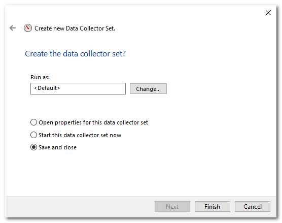 Confirming data collector set save