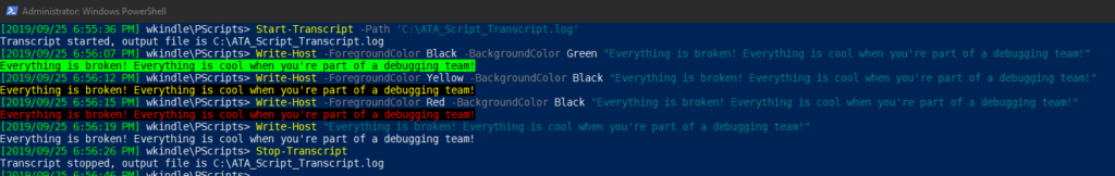 Starting and stopping a PowerShell transcript