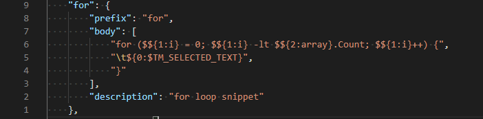 Example snippet definition of the For statement