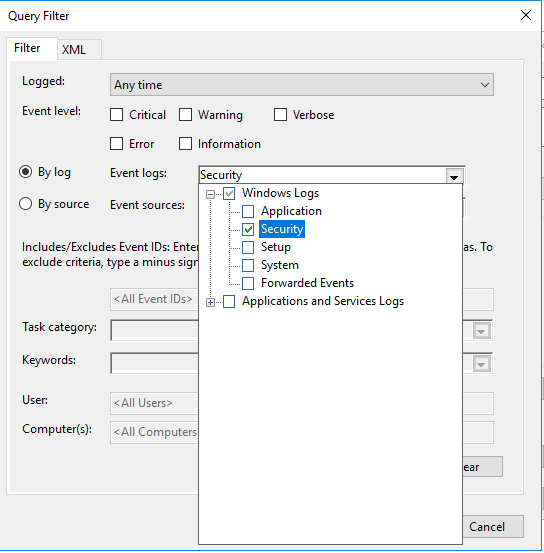 Selecting Windows events to forward
