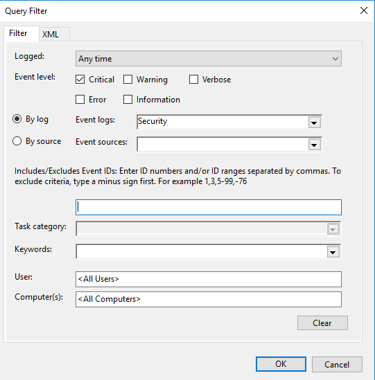 Filtering Windows events