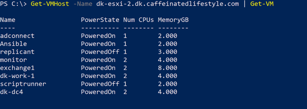 PS51 Get-VMHost-név Host FQDN | Get-VM