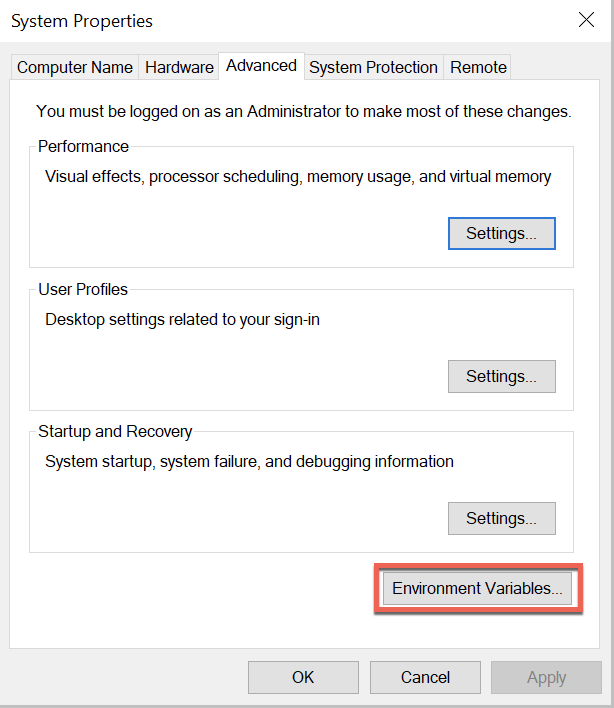 Environment Variables in System Properties