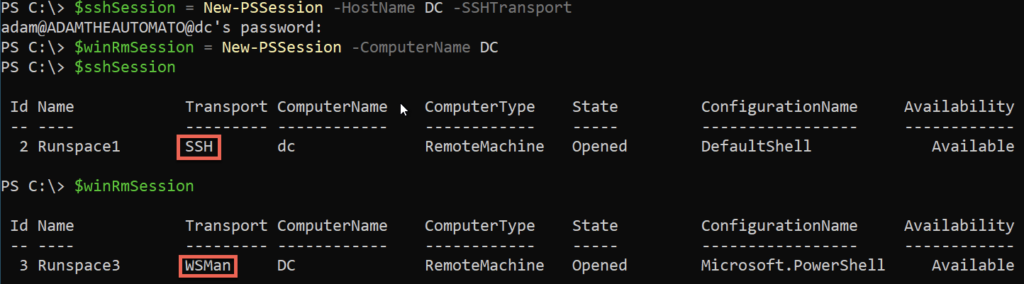 New PSSession Showing up SSH