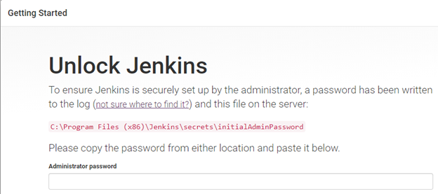 Providing the administrator password for Jenkins