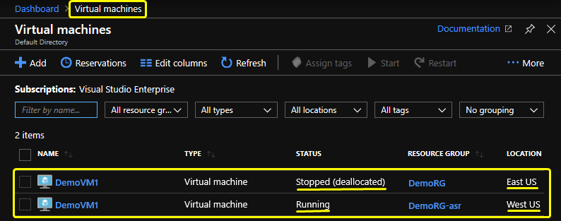 A new virtual machine is created in the West US region