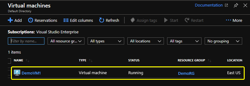 DemoVM1 is running in East US region