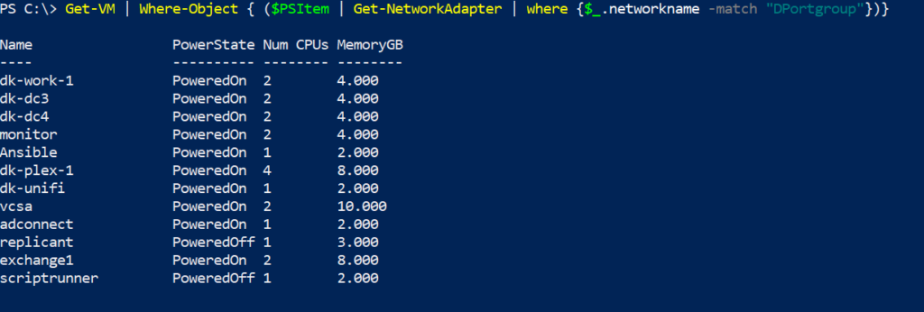 Getting VMs with only a specific port group