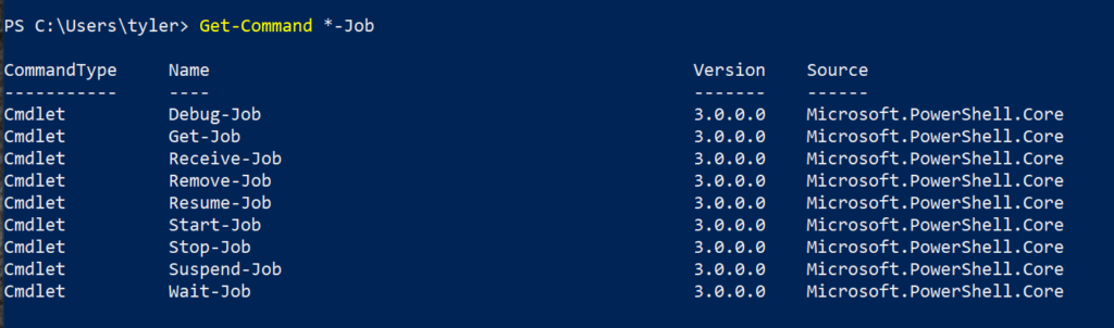 Get-Command *-Job output