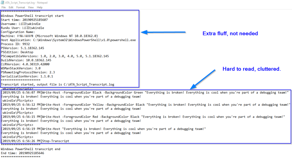 PowerShell transcript