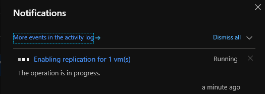 Progress status showing the replication is being enabled
