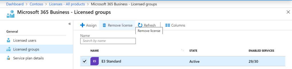 E3 Standard licensed groups in Azure Active Directory
