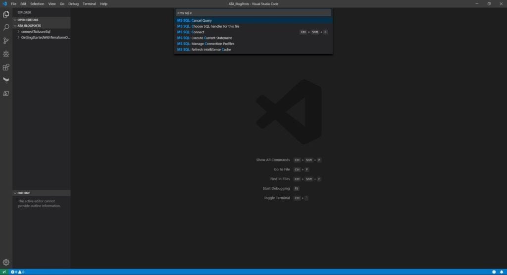 Using the MSSql extension in Visual Studio Code