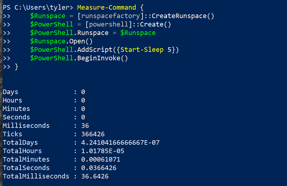 Measuring speed of creating a runspace