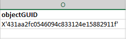 The objectGUID attribute as exported to Excel
