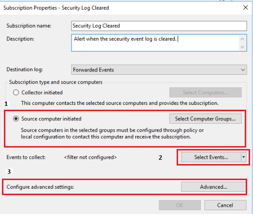 Setting an event log source