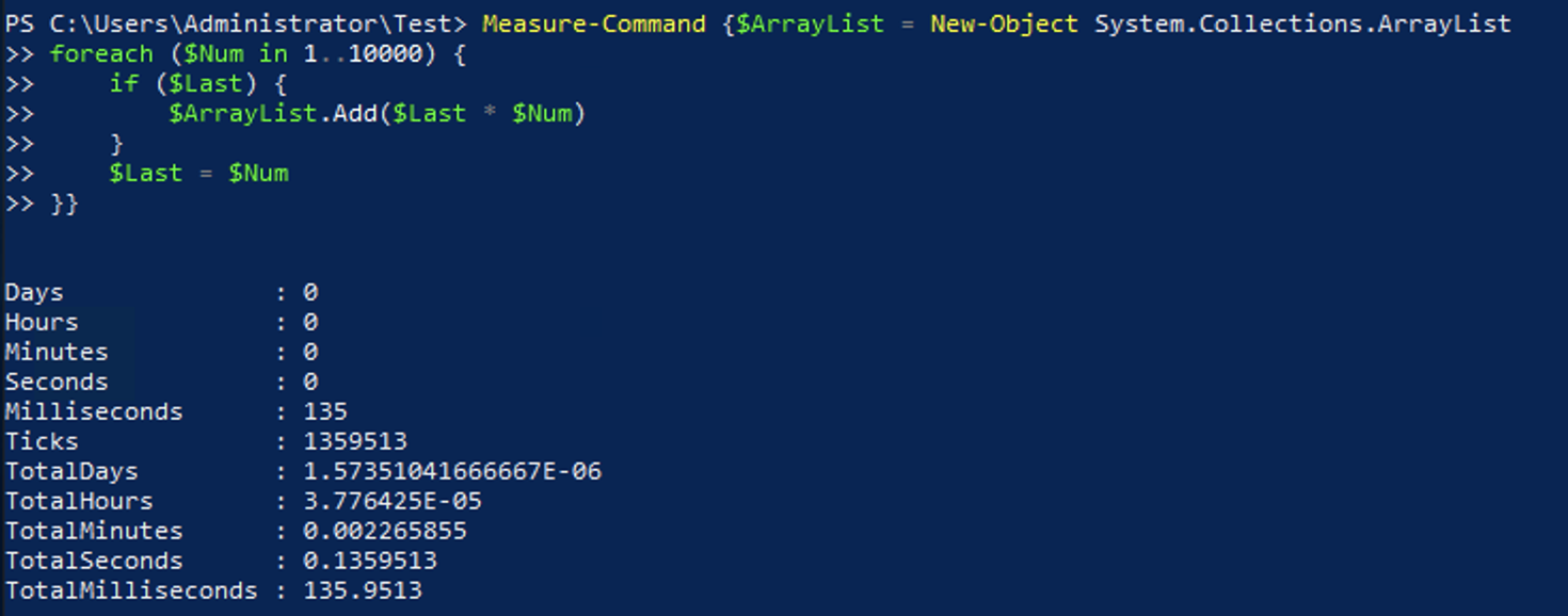 Output of $ArrayList Command completing in 136ms